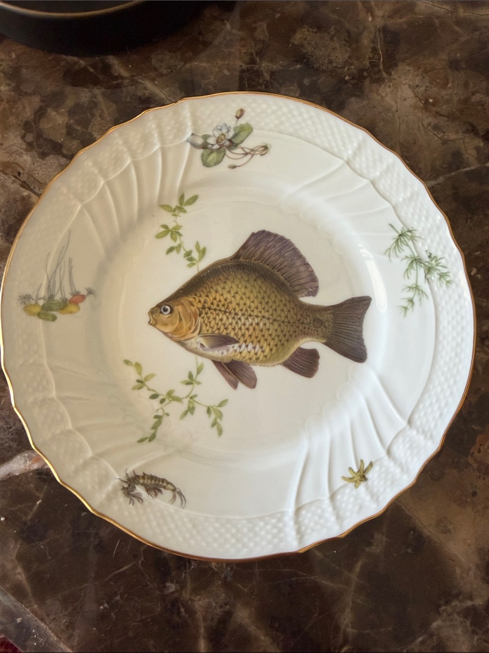 Vintage Richard Ginori Italy Quenelle Scalloped Fish Plate  Crucian Carp